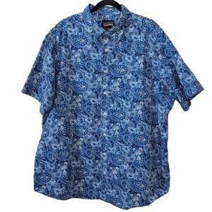 Cremieux Blue Paisley Short Sleeve Button Down Dress Shirt Size 2XB
